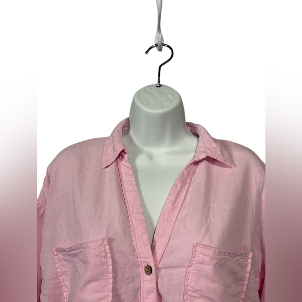 ZARA, Pink Linen Cropped Button-Up Shirt, Size XS - Picture 4 of 8